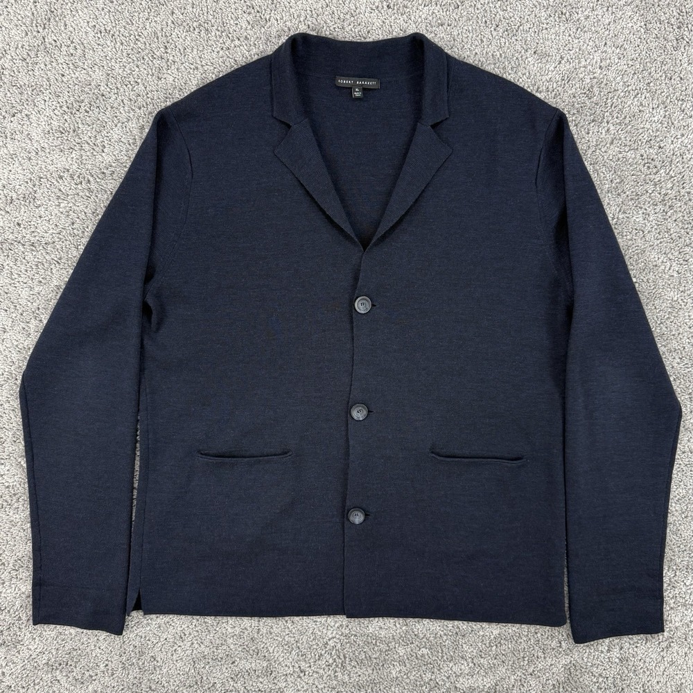 Robert Barakett 100% Merino Wool Cardigan Men's XL Navy Extra Fine Old Money